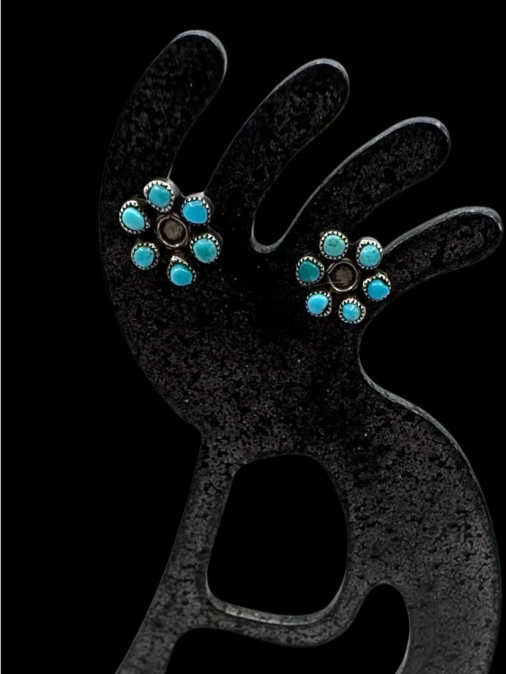 Vintage Zuni Native Sterling Silver Turquoise Petit Point Snake Eye Earrings